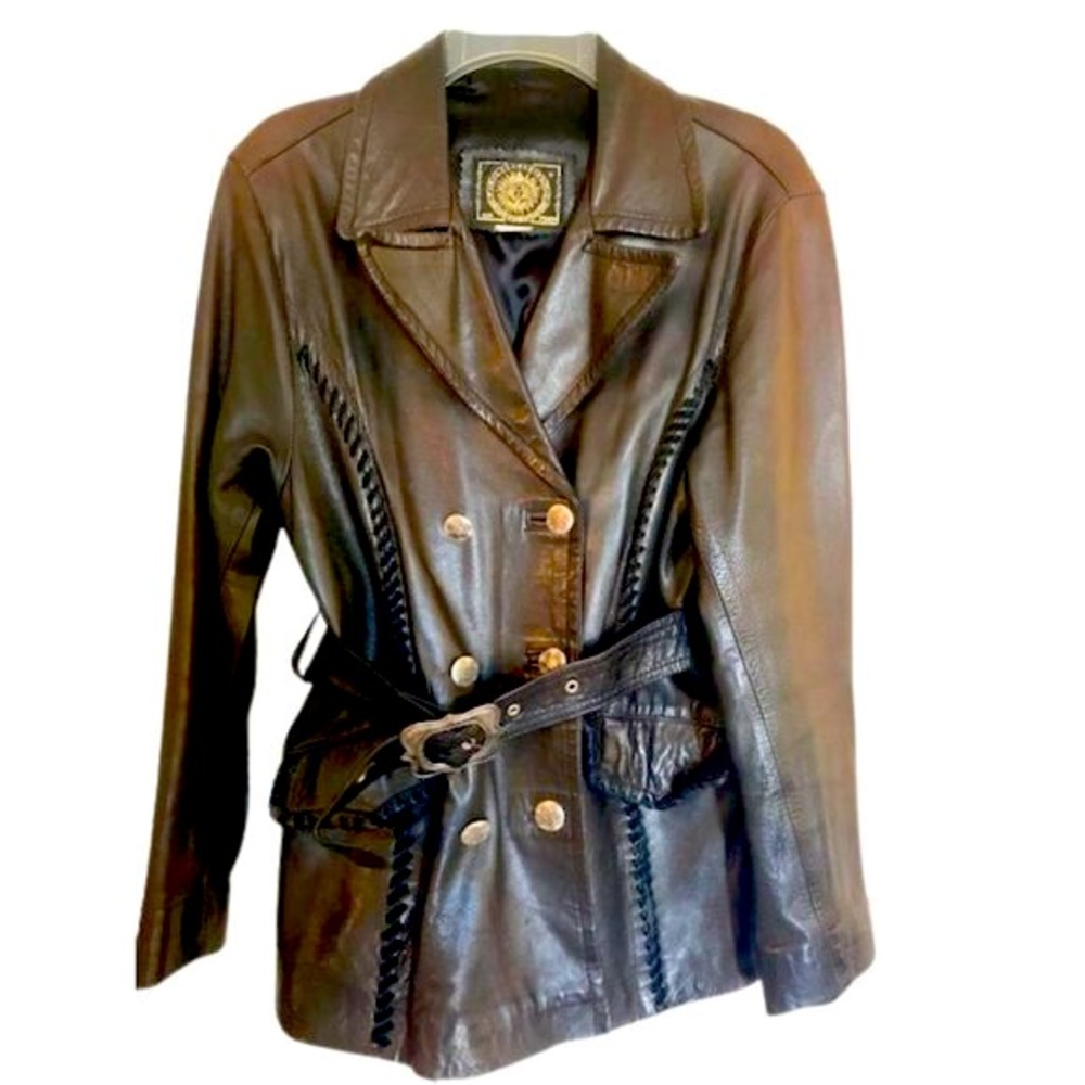 Vintage Pellesimo Black Napa Leather Belted Mid Length Jacket